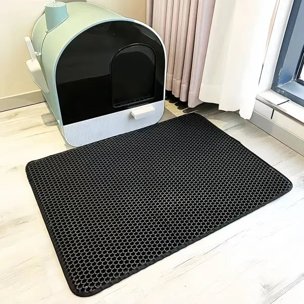Large Double-Layer Cat Litter Mat: Waterproof EVA Honeycomb Trapping Mat for Pet Toilets - black / 55x75cm