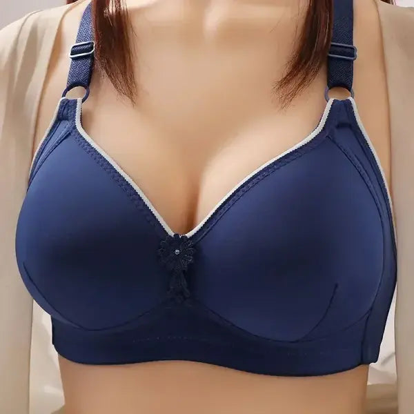 Plus Size Seamless Push-Up Bra - Wireless Comfort Bralette with Thin Unlined Cups - Blue / 36