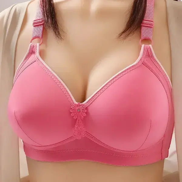 Plus Size Seamless Push-Up Bra - Wireless Comfort Bralette with Thin Unlined Cups - rose red / 36