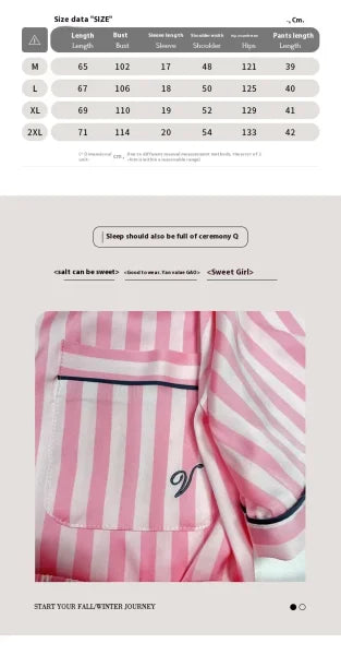 Large Size Women’s Pajama Set - Striped Short-Sleeve Cardigan Homewear