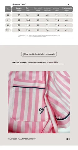 Large Size Women’s Pajama Set - Striped Short-Sleeve Cardigan Homewear