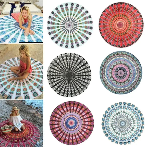 Large Vintage Round Beach Towel – Chiffon Anti-Sunlight Shawl & Picnic Mat