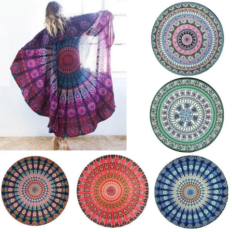 Large Vintage Round Beach Towel – Chiffon Anti-Sunlight Shawl & Picnic Mat