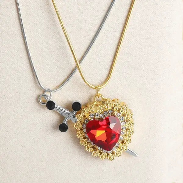 LATS Heart and Sword Zircon Figaro Chain Compatibility Necklace - 77731