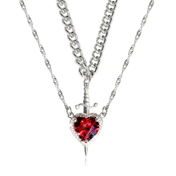 LATS Heart and Sword Zircon Figaro Chain Compatibility Necklace - 77758