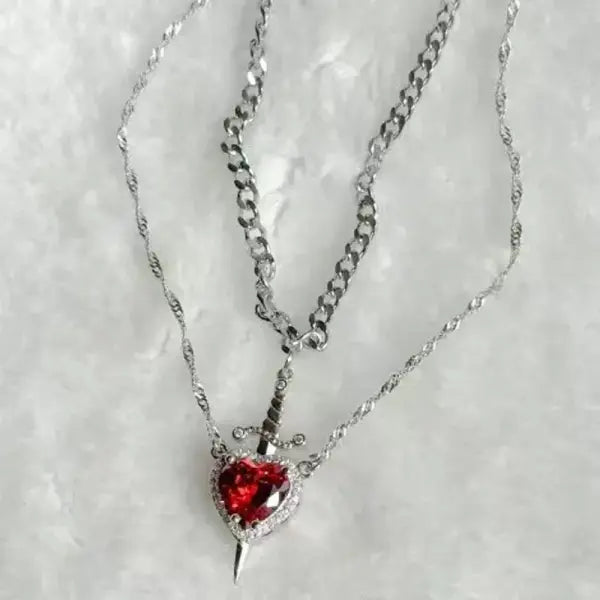 LATS Heart and Sword Zircon Figaro Chain Compatibility Necklace