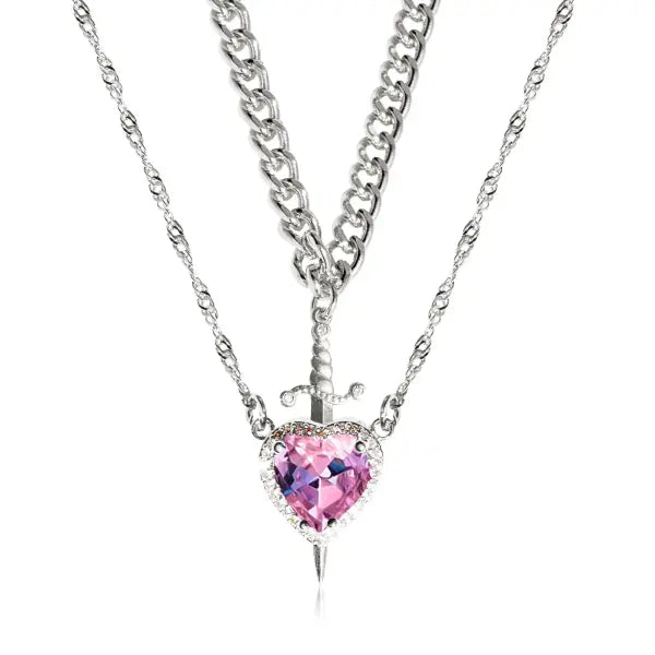 LATS Heart and Sword Zircon Figaro Chain Compatibility Necklace - 77762