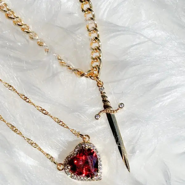 LATS Heart and Sword Zircon Figaro Chain Compatibility Necklace