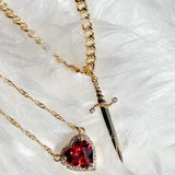 LATS Heart and Sword Zircon Figaro Chain Compatibility Necklace