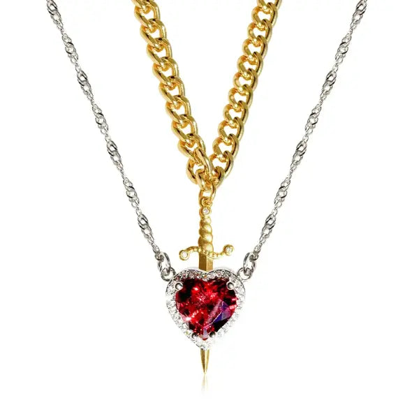 LATS Heart and Sword Zircon Figaro Chain Compatibility Necklace - 77760