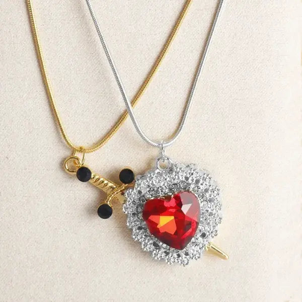 LATS Heart and Sword Zircon Figaro Chain Compatibility Necklace - 77732