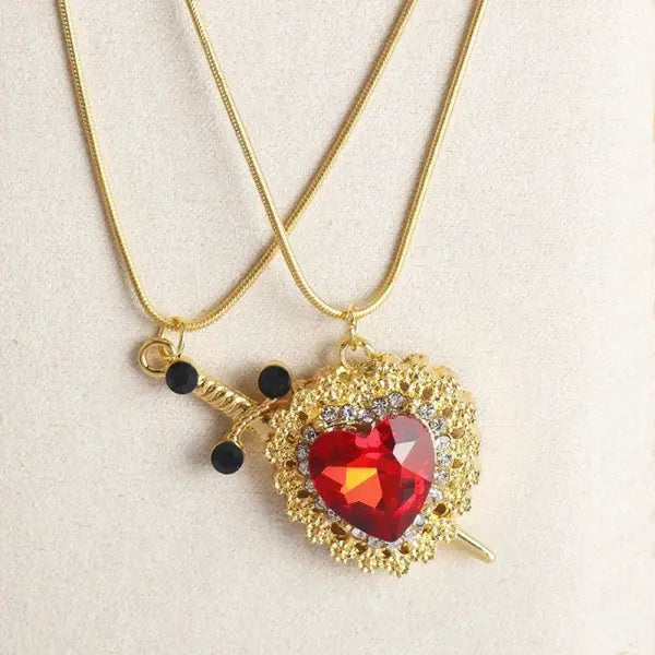 LATS Heart and Sword Zircon Figaro Chain Compatibility Necklace - 77729