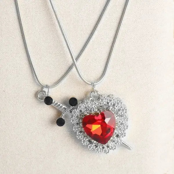 LATS Heart and Sword Zircon Figaro Chain Compatibility Necklace - 77730
