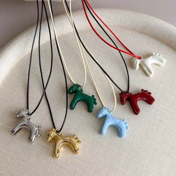 LATS Fashion Colorful Horse Pendant Necklace with Adjustable Rope Chain