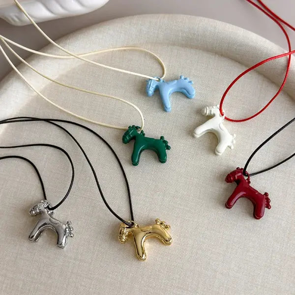 LATS Fashion Colorful Horse Pendant Necklace with Adjustable Rope Chain