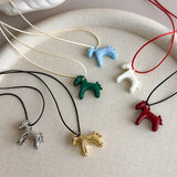 LATS Fashion Colorful Horse Pendant Necklace with Adjustable Rope Chain