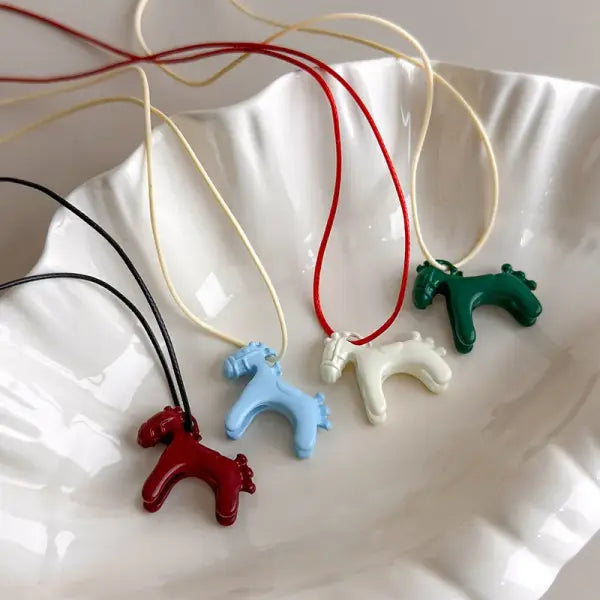 LATS Fashion Colorful Horse Pendant Necklace with Adjustable Rope Chain