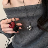 Red Heart Chain Necklace for Women (Red) – Vintage 80s Aesthetic