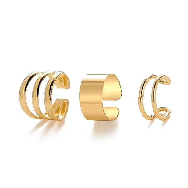 LATS Silver Leaves Clip Earrings and Creative Ear Cuff Set - Himpall