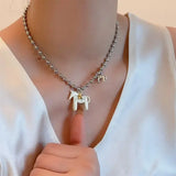 LATS White Black Green Blue Pink Color Enamel Colt Horse Pendant Necklaces for Women Silver Plated Alloy Beads Chain