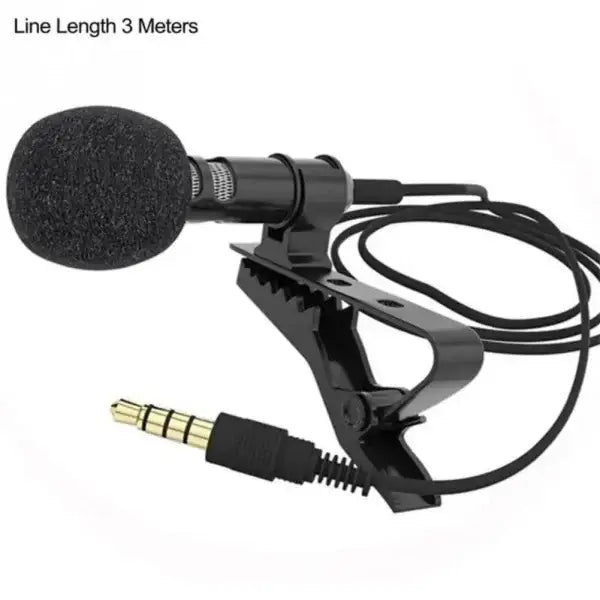 Clip-on lavalier microphone with 3.5mm connector and 3m cable