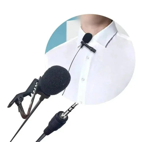 Clip-on lavalier microphone with black foam windscreen for superior audio quality