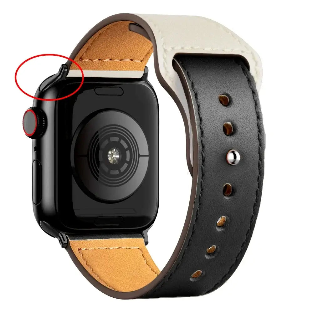 Apple Watch Ultra Leather Band 49mm Elegant Wrist Strap - B Black white 20 / 41mm-40mm-38mm