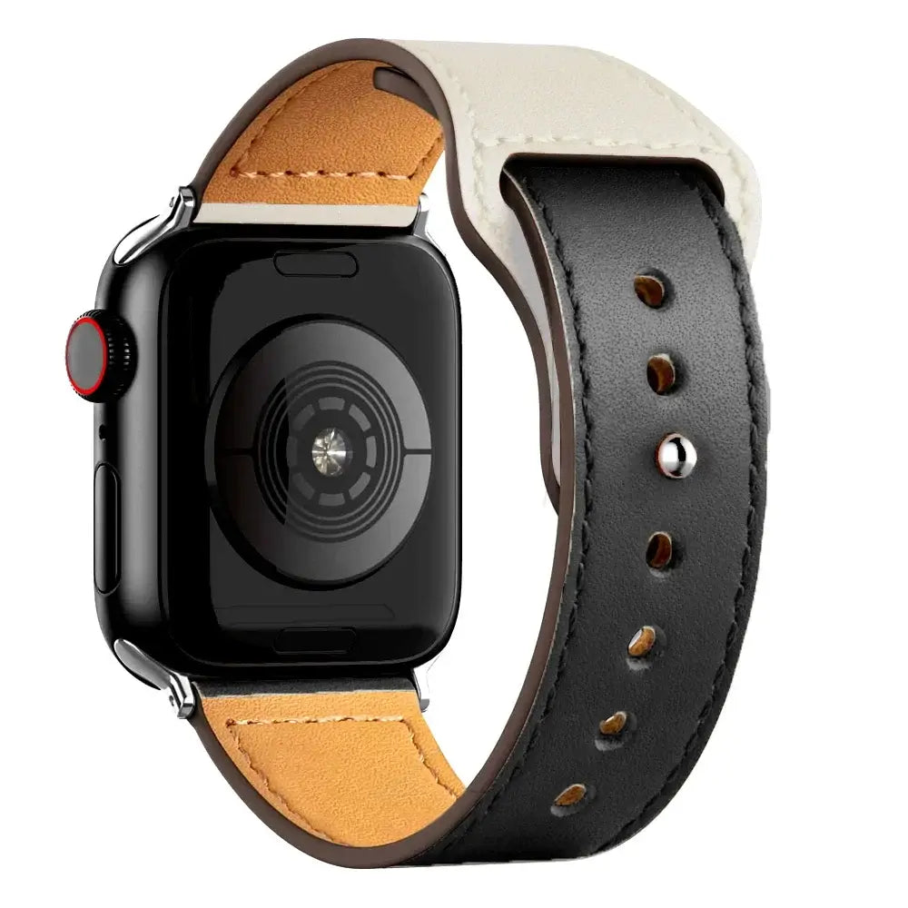 Apple Watch Ultra Leather Band 49mm Elegant Wrist Strap - Black white 20 / 41mm-40mm-38mm
