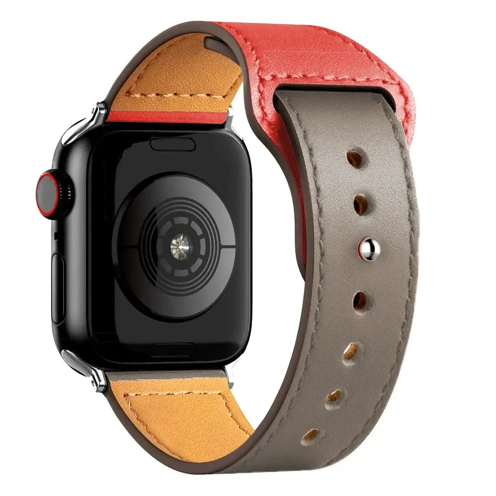 Apple Watch Ultra Leather Band 49mm Elegant Wrist Strap - Grey red 22 / 41mm-40mm-38mm