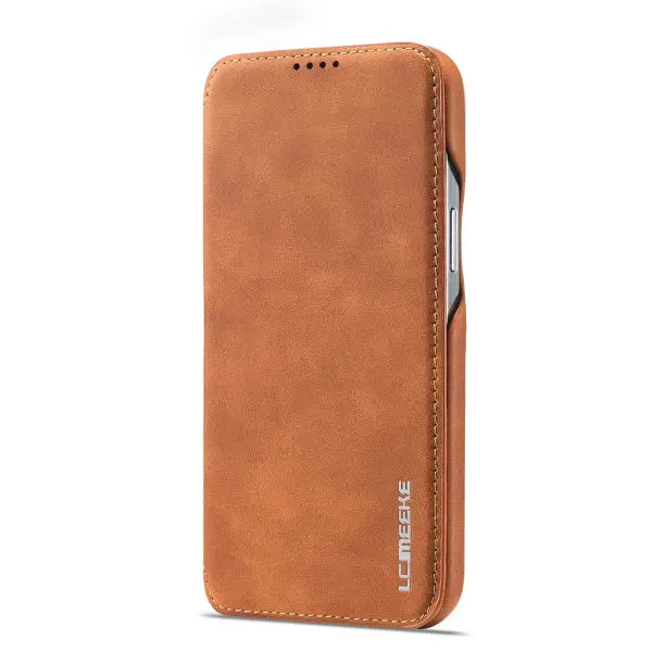 Leather Flip Wallet Phone Cover PU Storage Compartment - Brown / For iPhone 16 Pro