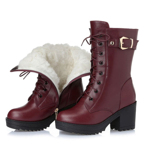 Leather Martin boots women cotton boots - 2Wine red / 35