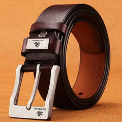 Leather Men's Belt with High-Quality Cowskin Buckle Waistband - Himpall