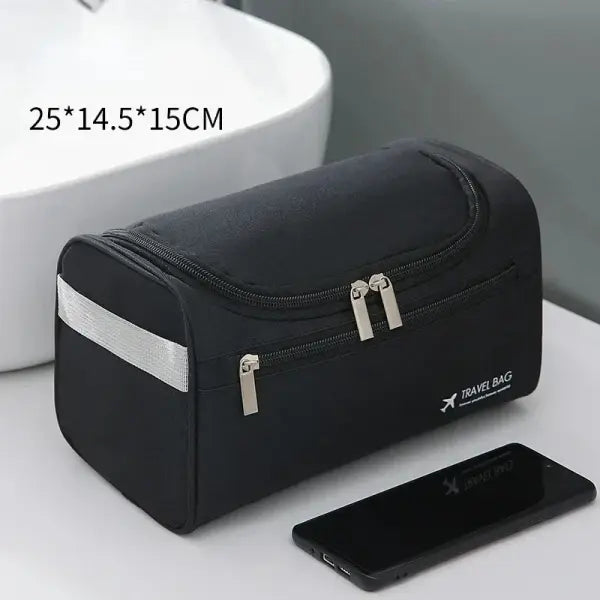 Leather Toiletry Bag Large Dopp Kit – Hanging Travel Cosmetic Case - Canvas-Black