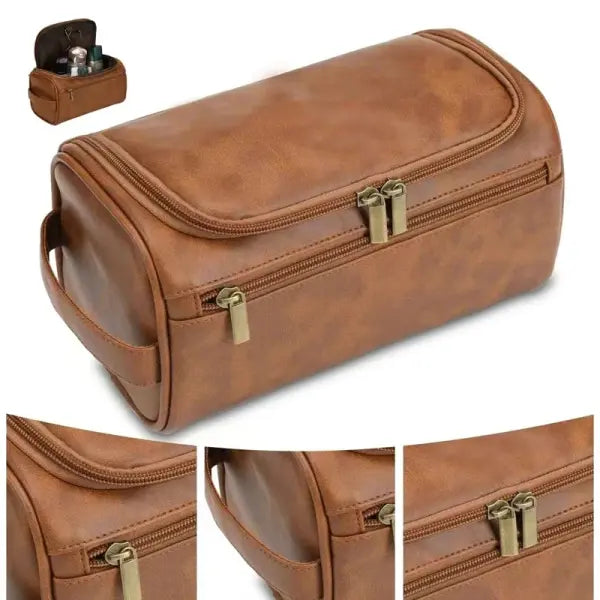 Leather Toiletry Bag Large Dopp Kit – Hanging Travel Cosmetic Case