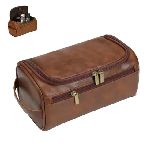 Leather Toiletry Bag – Large Travel Dopp Kit for Men & Women with Hanging Design - Himpall