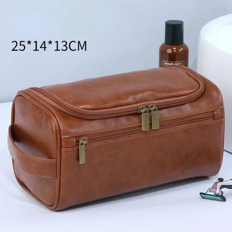 Leather Toiletry Bag – Large Travel Dopp Kit for Men & Women with Hanging Design - Himpall