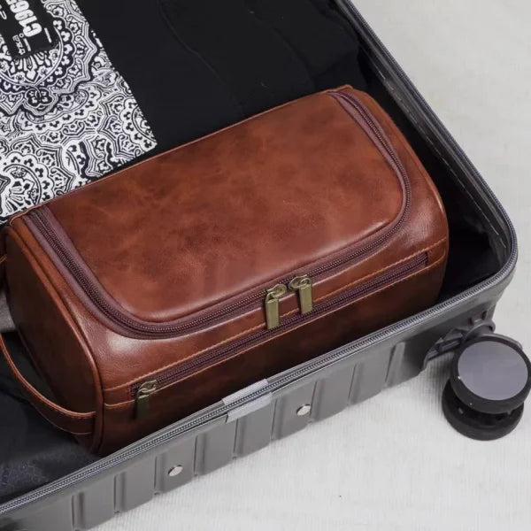 Leather Toiletry Bag – Large Travel Dopp Kit for Men & Women with Hanging Design - Himpall