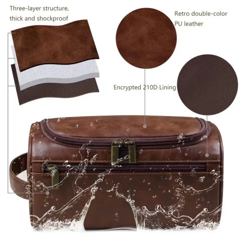 Leather Toiletry Bag – Large Travel Dopp Kit for Men & Women with Hanging Design - Himpall