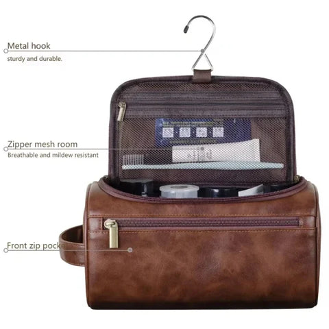 Leather Toiletry Bag – Large Travel Dopp Kit for Men & Women with Hanging Design - Himpall