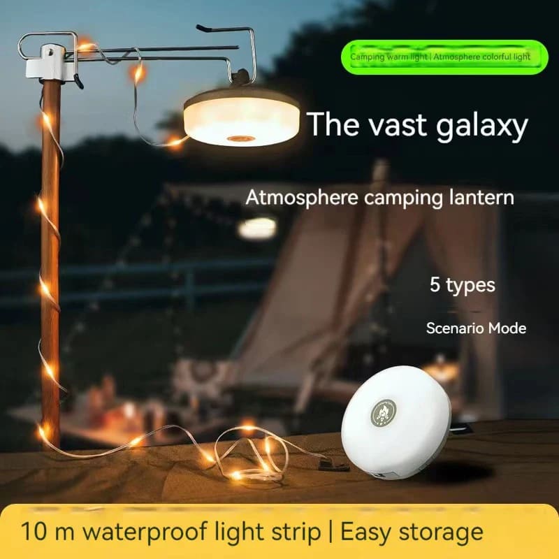 LED Camping Lamp Strip 10M - Waterproof Recyclable Light Belt for Outdoor Garden & Tent Decor