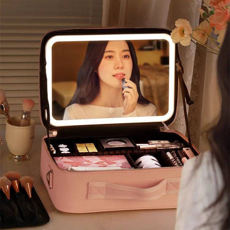 LED Cosmetic Case - Stylish Makeup Organizer with 4K Mirror