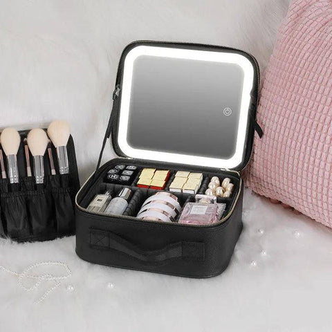 LED Cosmetic Case - Stylish Makeup Organizer with 4K Mirror - Black / 12inches / USB