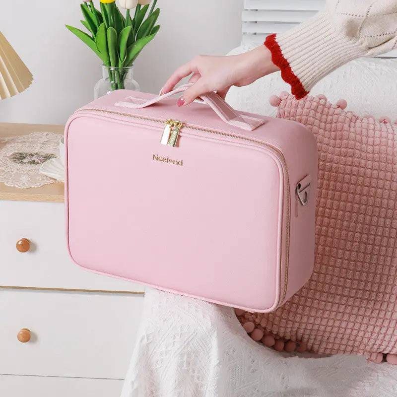 LED Cosmetic Case - Stylish Makeup Organizer with 4K Mirror - Pink / 16inches / USB