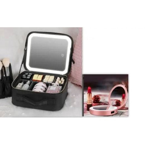 LED Cosmetic Case - Stylish Makeup Organizer with 4K Mirror - Suit / 12inches / USB