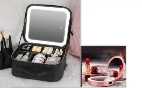 LED Cosmetic Case Stylish Makeup Organizer with 4K Mirror - Himpall