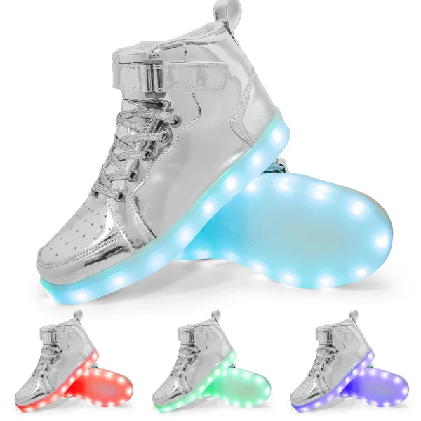 LED Glowing Sneakers for Kids – Luminous Light-Up Shoes for Boys & Girls (Size 25–40) - Silver / 40
