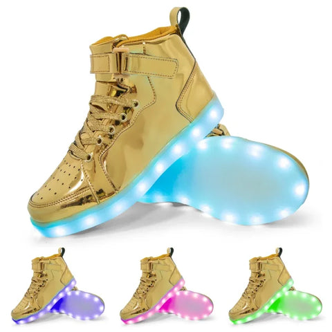 LED Glowing Sneakers for Kids – Luminous Light-Up Shoes for Boys & Girls (Size 25–40) - Gold / 37