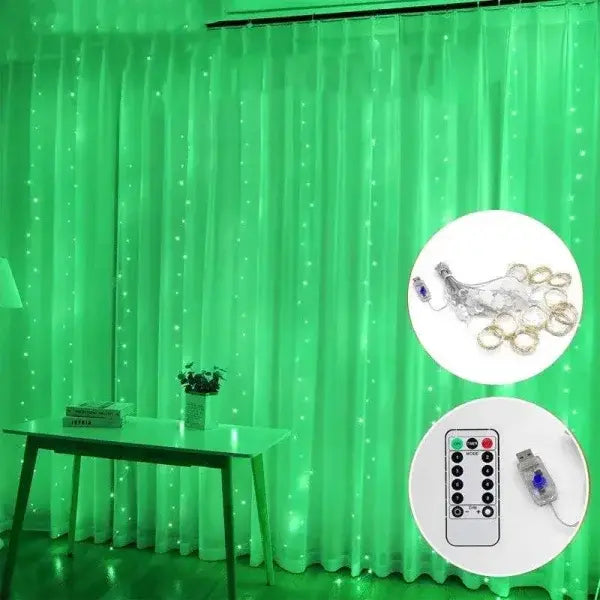 LED Light Ropes for Festive Holiday Cheer 3mx2m 200 LED Remote Control - Green / 3Mx3m 300LED