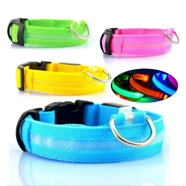 LED Nylon Dog Collar – Glow-in-the-Dark Flashing Pet Leash for Night Safety and Visibility