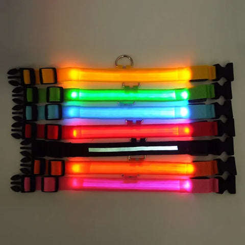 LED Nylon Dog Collar – Glow-in-the-Dark Flashing Pet Leash for Night Safety and Visibility